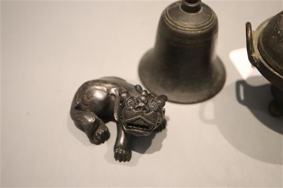 A Chinese Dog of Fo, a bell and a censer